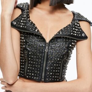 Alice And Olivia Studded Black Moto Vest